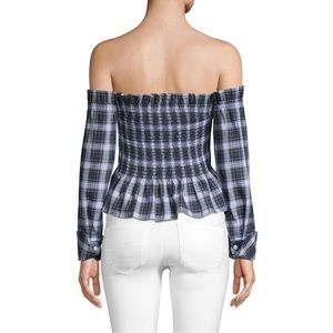 Small Petersyn Plaid Off-the-Shoulder Pleated Blouse